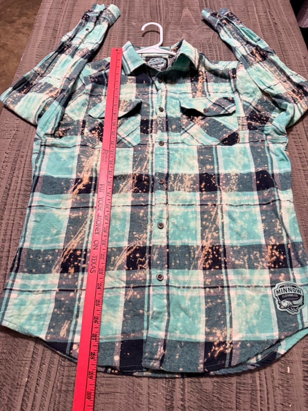 Angry Minnow Teal Plaid Button-Down Shirt Unicorn & Phrase on Back - Picture 8 of 12